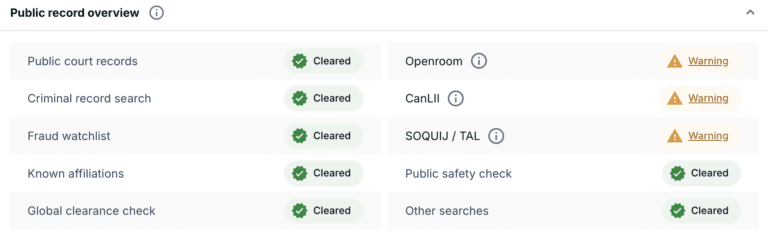 A summary of SingleKey's public record search on the Tenant Screening Report